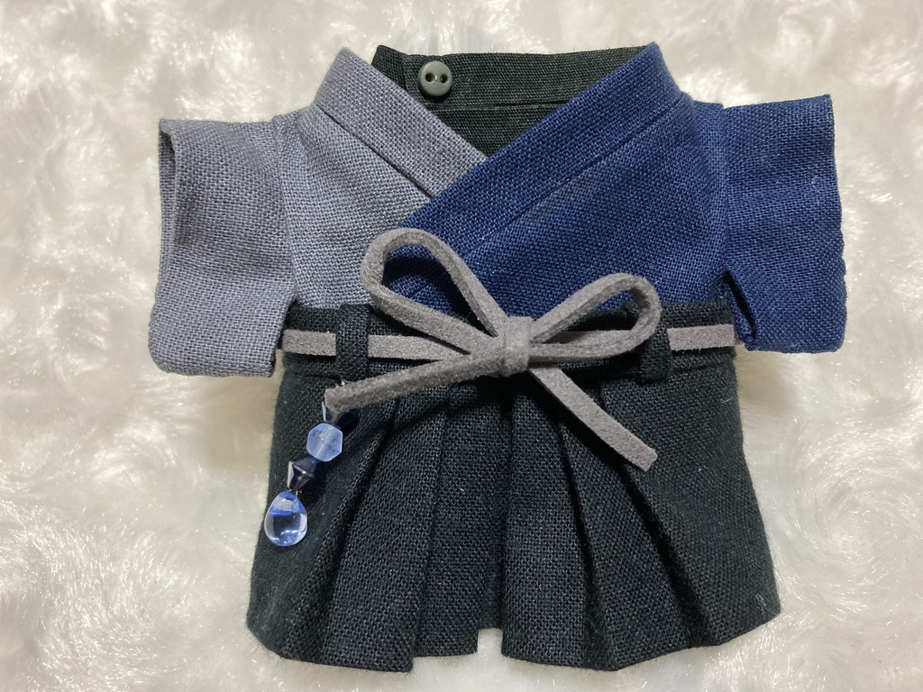 15cmぬい用 ぬい服 和モダン 袴 モチーフ 紺グレー