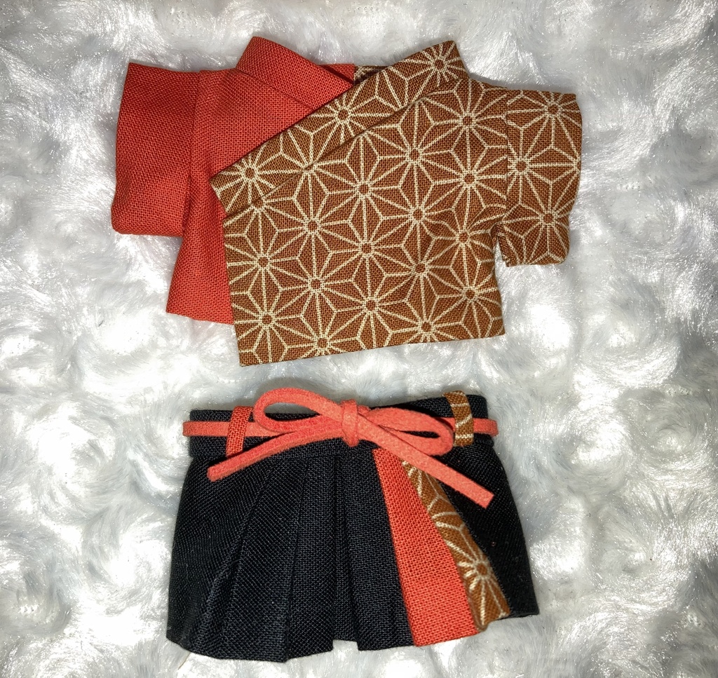 15cmぬい用 ぬい服 和装 袴 麻の葉柄 オレンジ