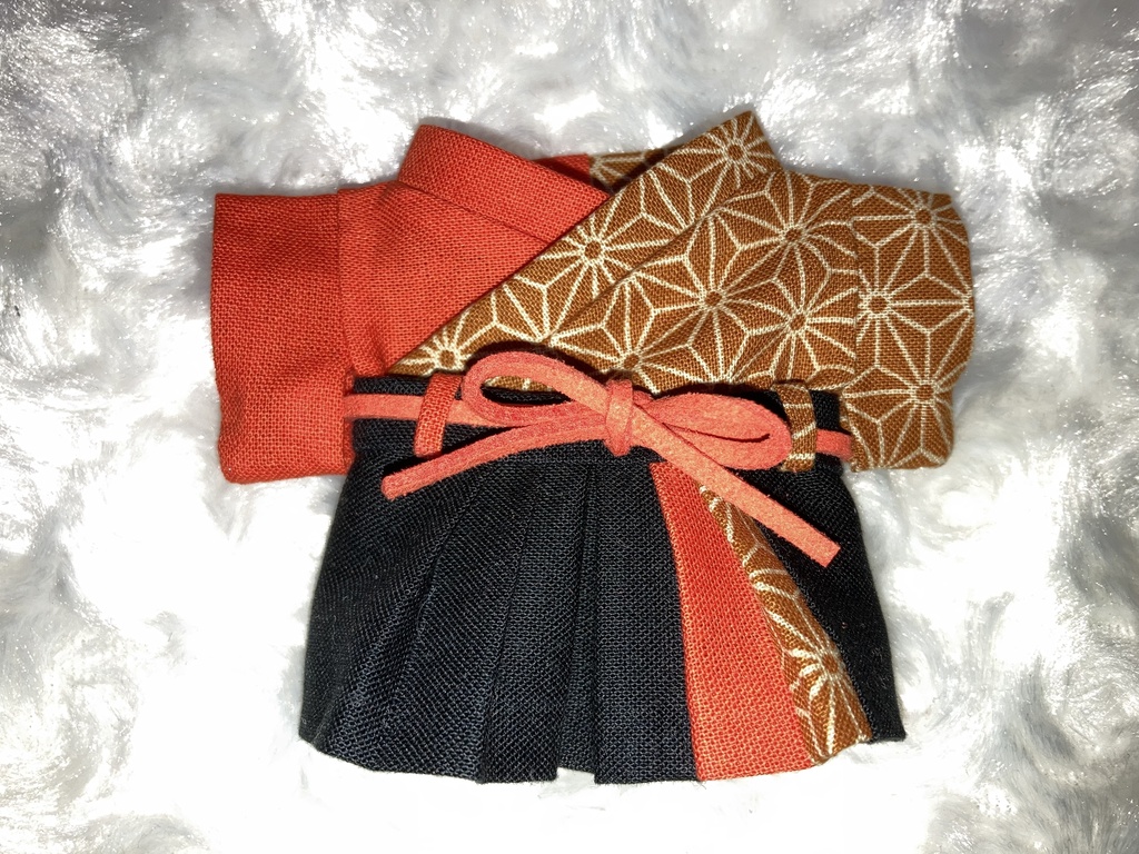 15cmぬい用 ぬい服 和装 袴 麻の葉柄 オレンジ