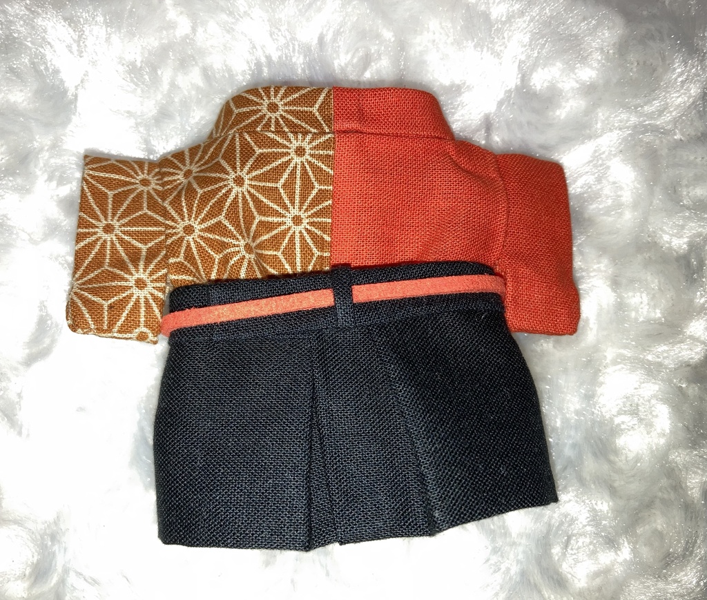 15cmぬい用 ぬい服 和装 袴 麻の葉柄 オレンジ