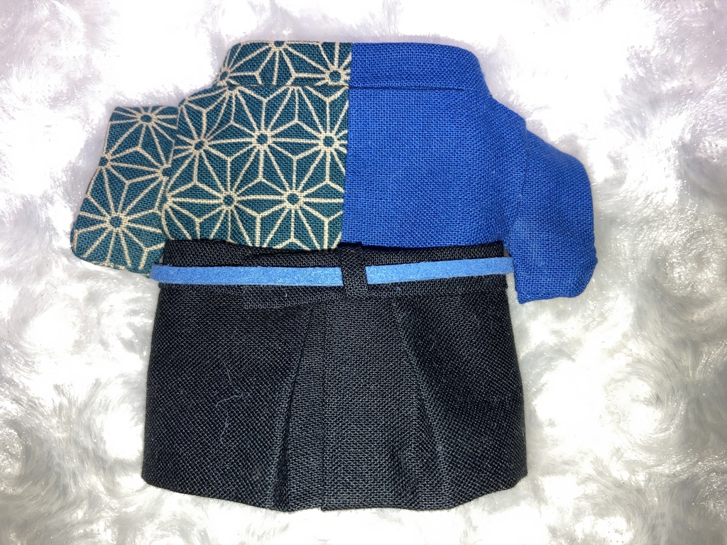 15cmぬい用 ぬい服 和装 袴 麻の葉柄 青