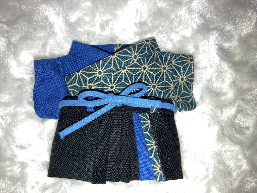 15cmぬい用 ぬい服 和装 袴 麻の葉柄 青
