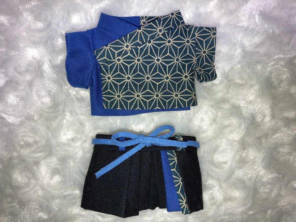 15cmぬい用 ぬい服 和装 袴 麻の葉柄 青