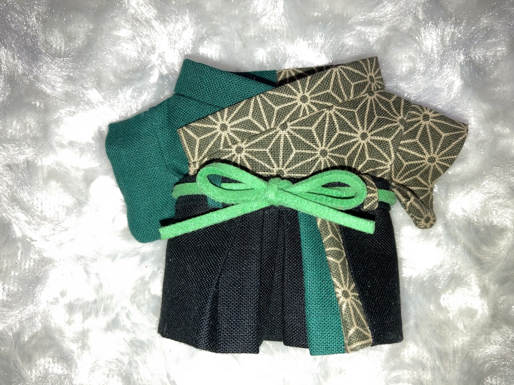 15cmぬい用 ぬい服 和装 袴 麻の葉柄 緑