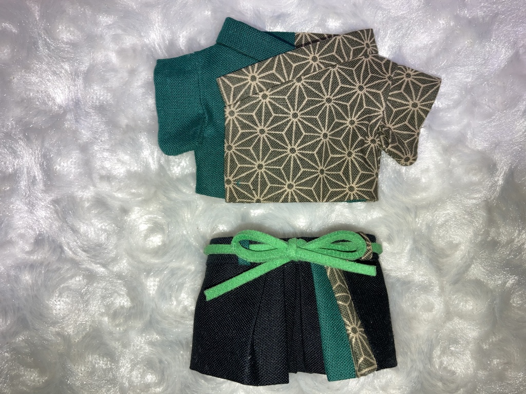 15cmぬい用 ぬい服 和装 袴 麻の葉柄 緑