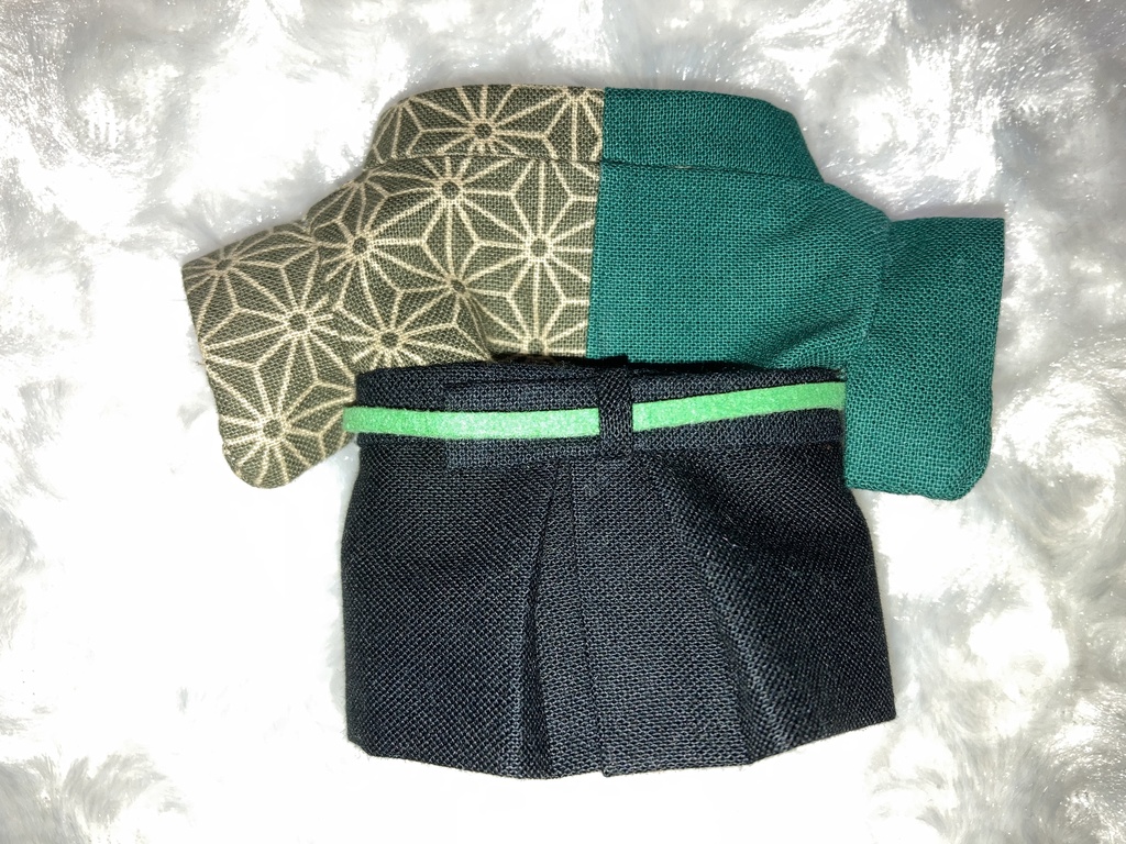 15cmぬい用 ぬい服 和装 袴 麻の葉柄 緑