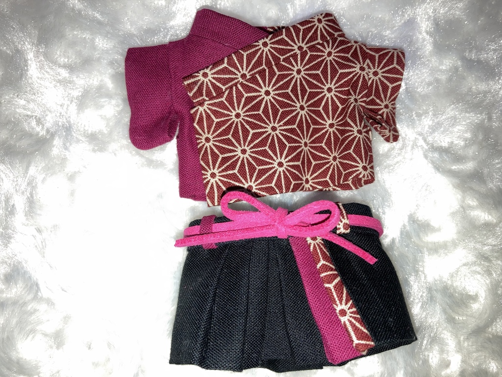 15cmぬい用 ぬい服 和装 袴 麻の葉柄 赤