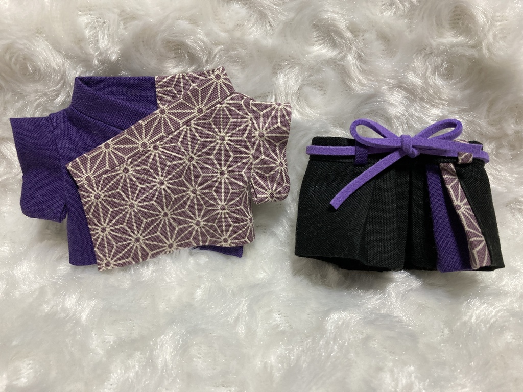 13cmぬい用 ぬい服 和装 袴 麻の葉柄 藤紫 紫