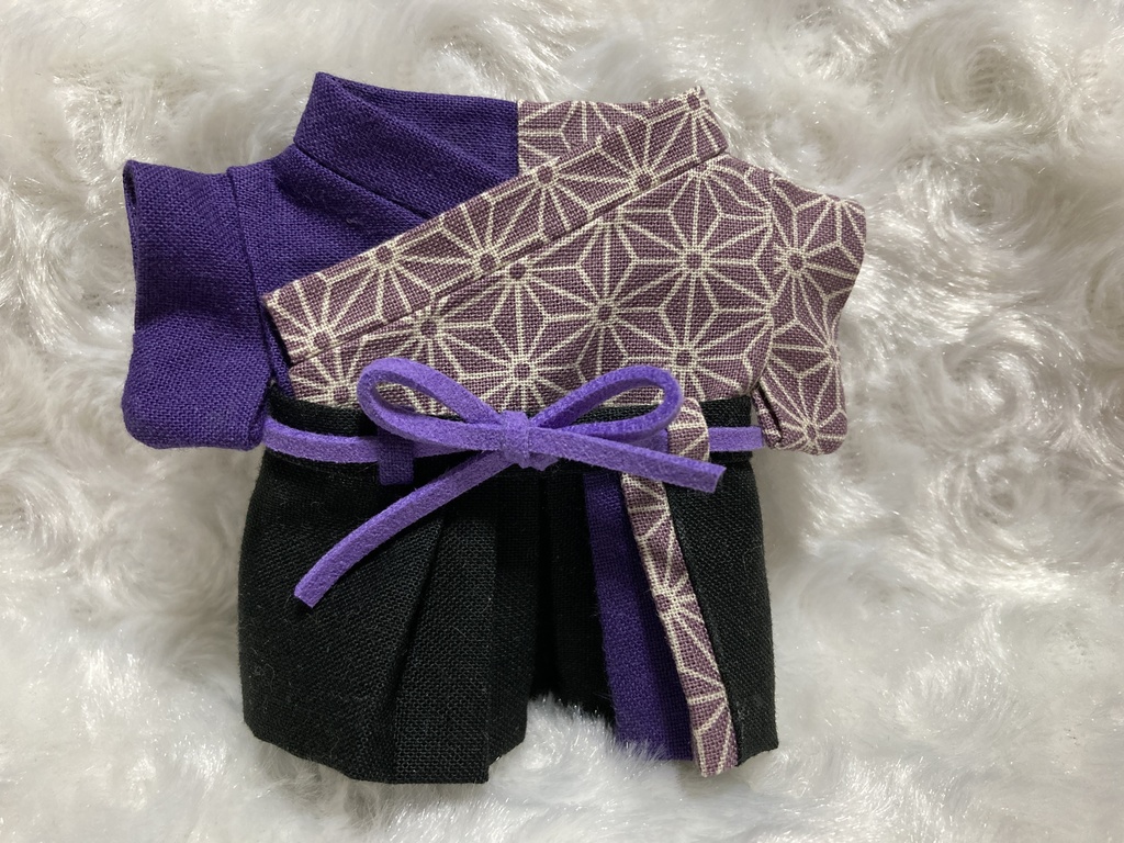 13cmぬい用 ぬい服 和装 袴 麻の葉柄 藤紫 紫