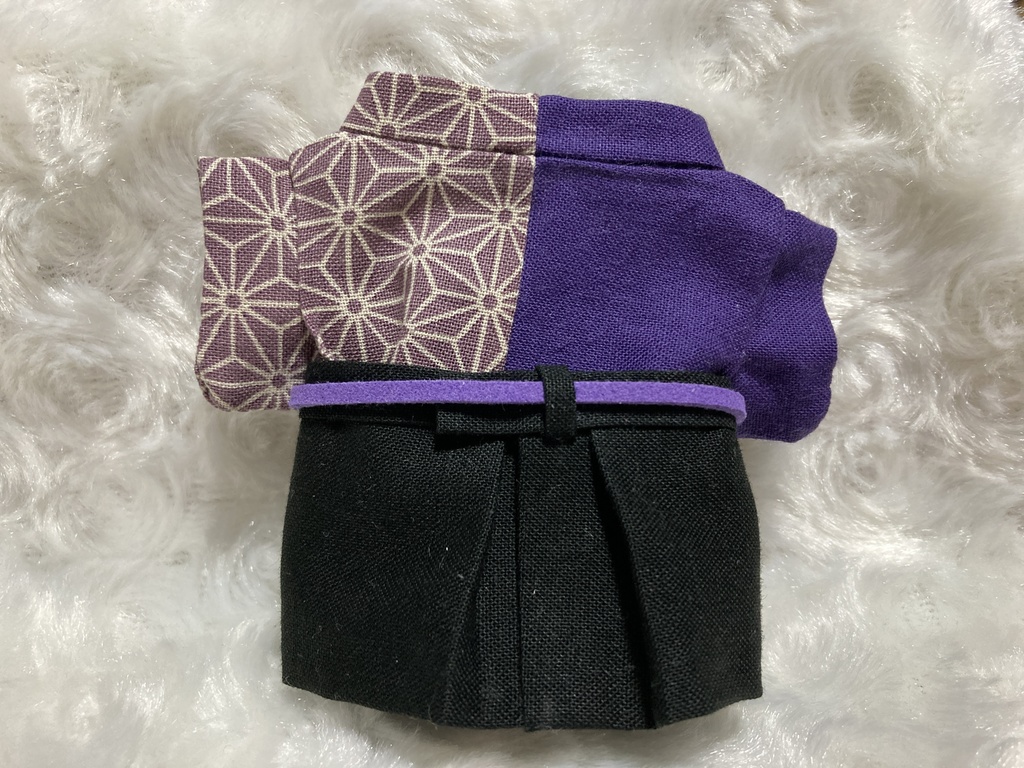 13cmぬい用 ぬい服 和装 袴 麻の葉柄 藤紫 紫