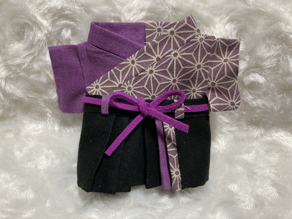 13cmぬい用 ぬい服 和装 袴 麻の葉柄 藤紫若紫