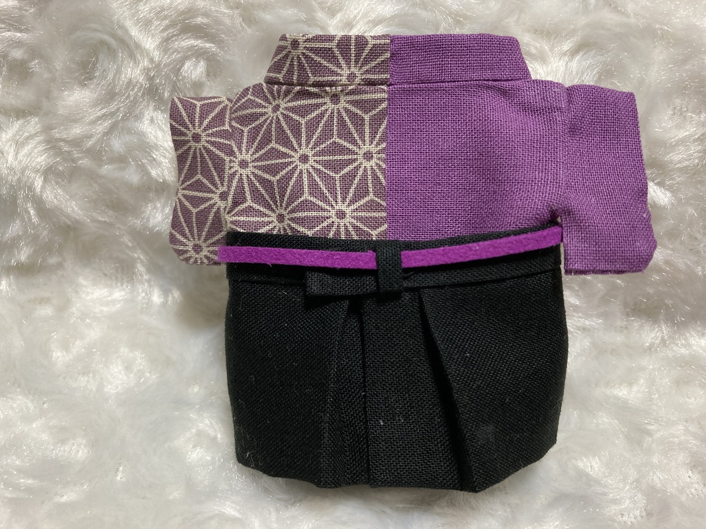 13cmぬい用 ぬい服 和装 袴 麻の葉柄 藤紫若紫