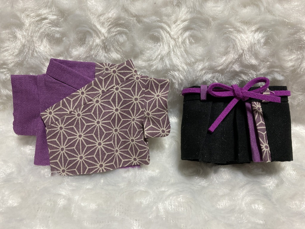 13cmぬい用 ぬい服 和装 袴 麻の葉柄 藤紫若紫