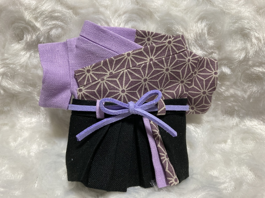 13cmぬい用 ぬい服 和装 袴 麻の葉柄 藤紫葵色