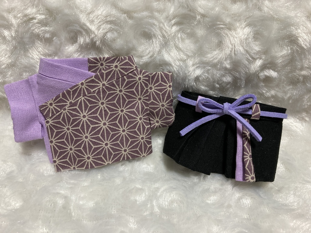 13cmぬい用 ぬい服 和装 袴 麻の葉柄 藤紫葵色