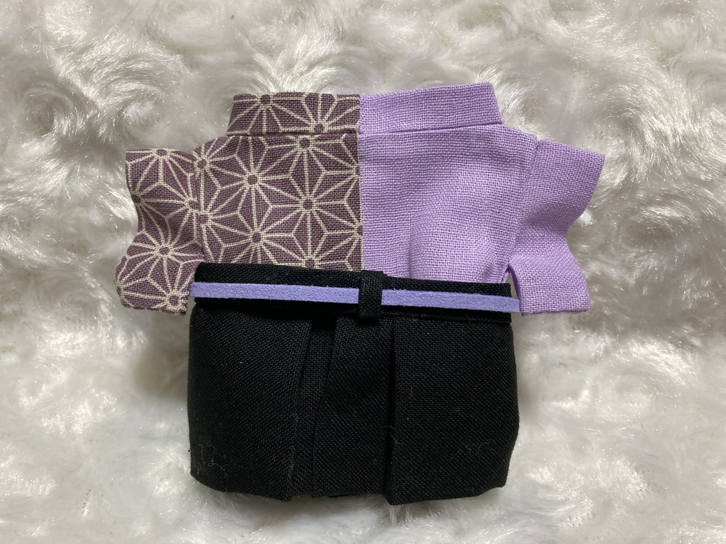 13cmぬい用 ぬい服 和装 袴 麻の葉柄 藤紫葵色