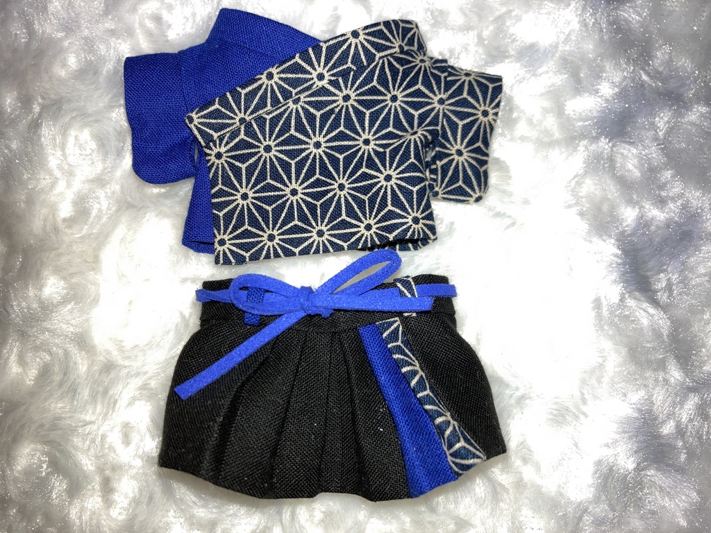 15cmぬい用 ぬい服 和装 袴 麻の葉柄 群青色
