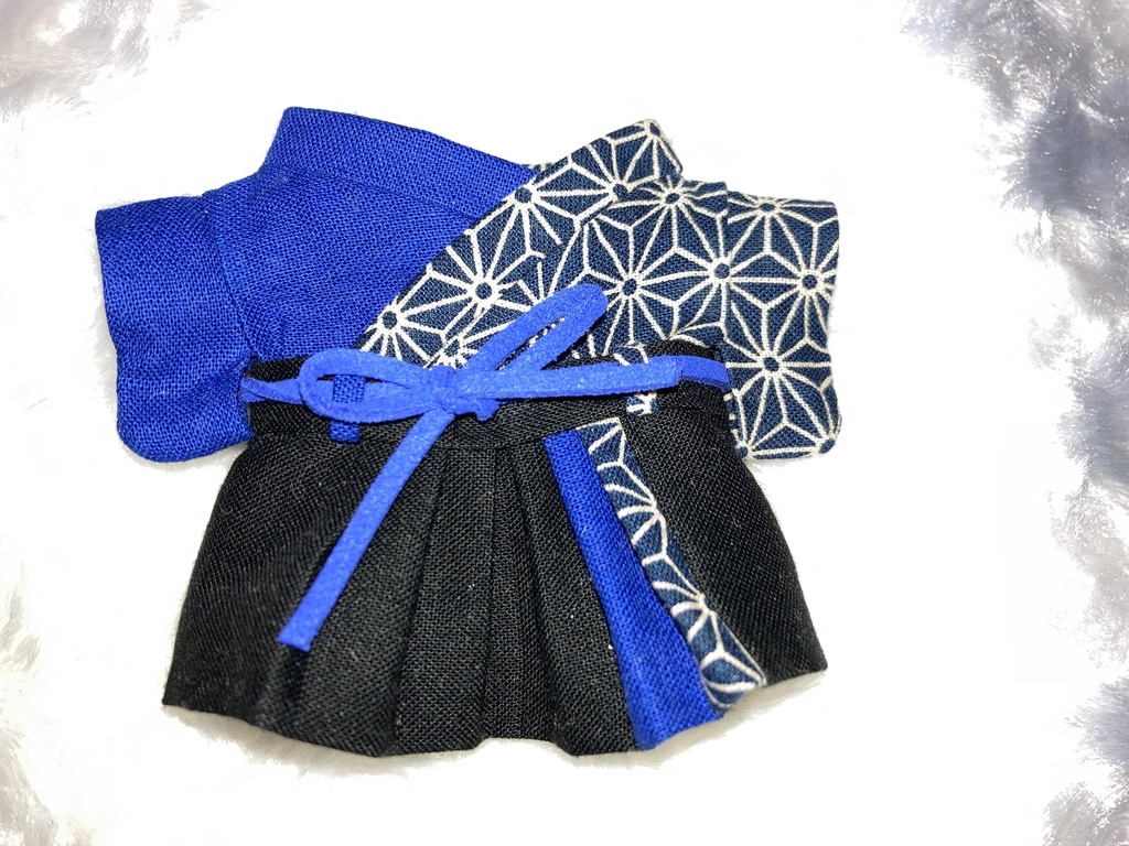 15cmぬい用 ぬい服 和装 袴 麻の葉柄 群青色