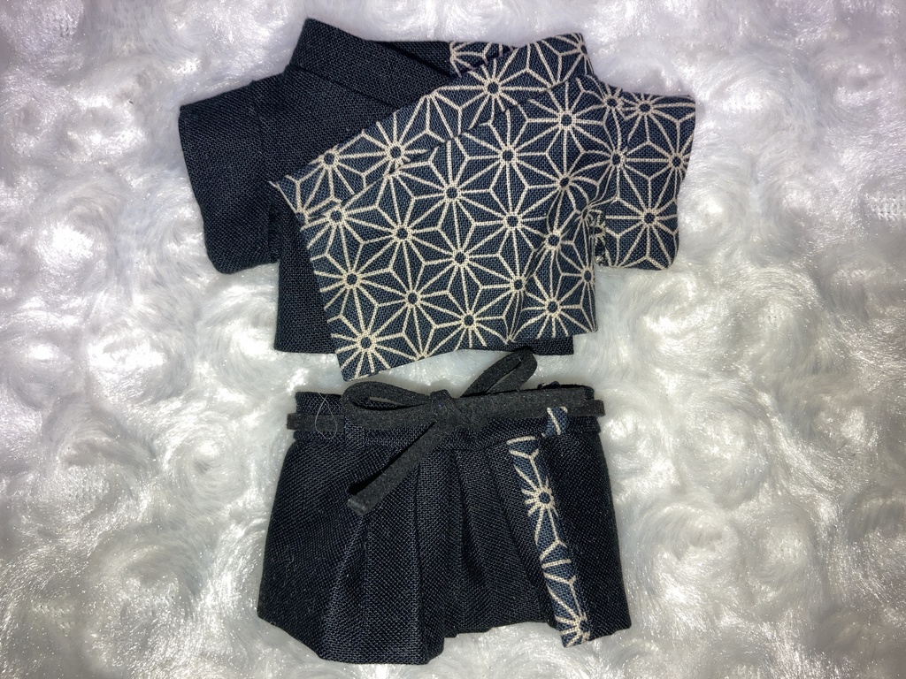 15cmぬい用 ぬい服 和装 袴 麻の葉柄 黒