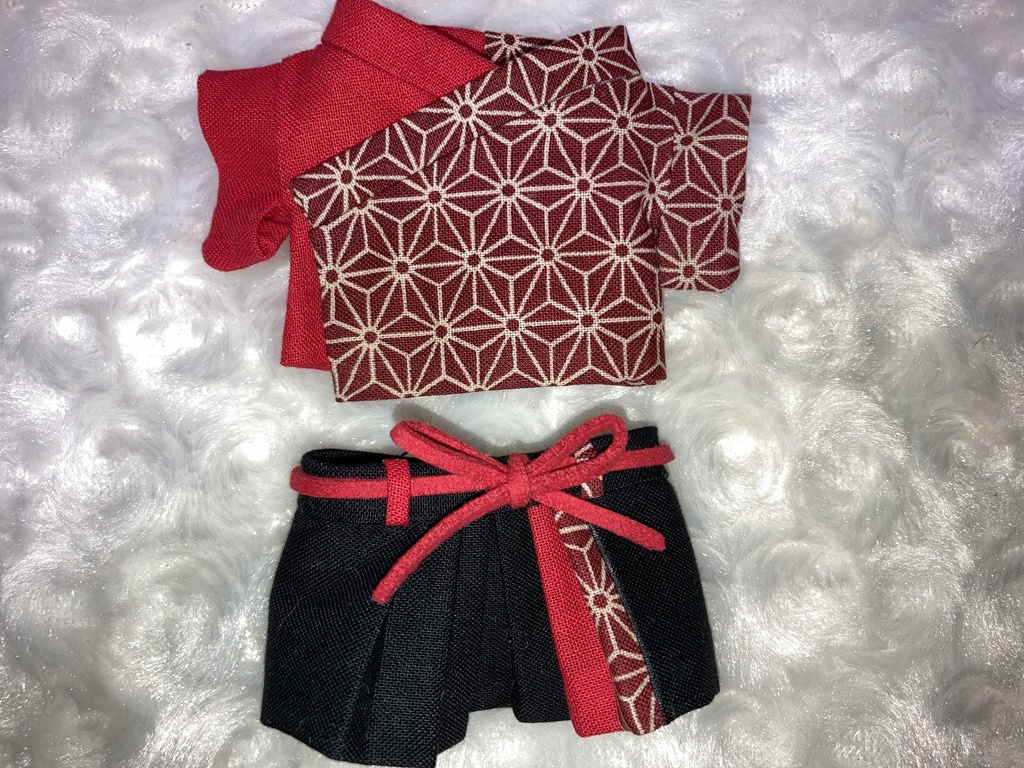15cmぬい用 ぬい服 和装 麻の葉柄 赤