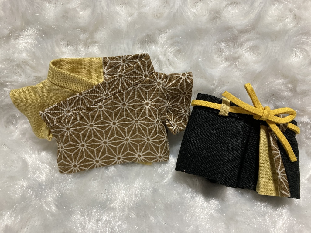 13cmぬい用 ぬい服 和装 袴 麻の葉柄 楊梅色