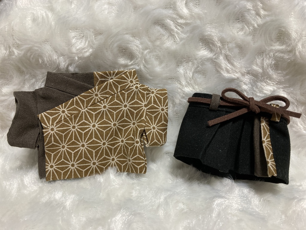 13cmぬい用 ぬい服 和装 袴 麻の葉柄 栗色黒茶色