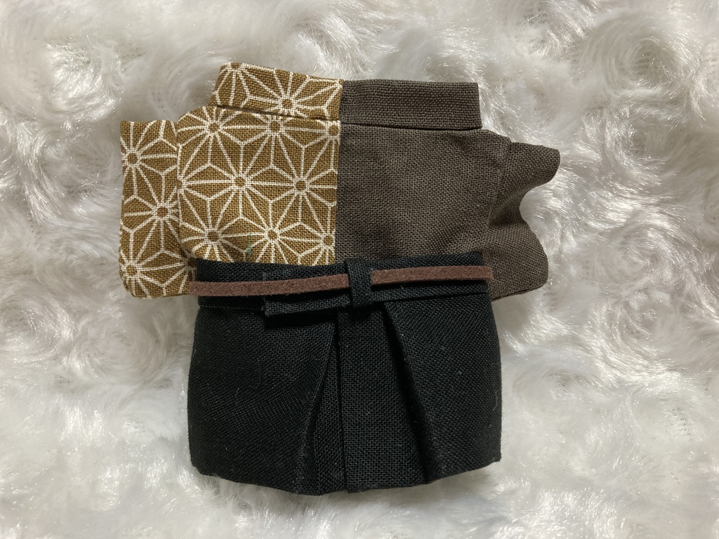 13cmぬい用 ぬい服 和装 袴 麻の葉柄 栗色黒茶色