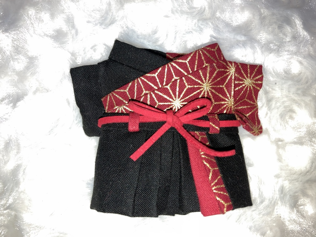 13cmぬい用 ぬい服 和装 袴 麻の葉柄 赤金+黒