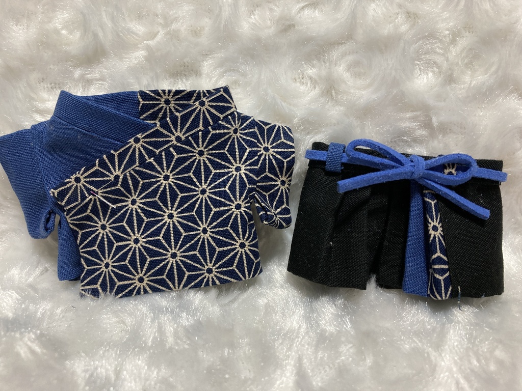 13cmぬい用 ぬい服 和装 袴 麻の葉柄 紺中縹色