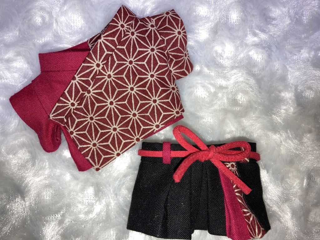 13cmぬい用 ぬい服 和装 袴 麻の葉柄 えんじ色