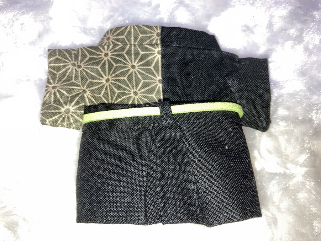 13cmぬい用 ぬい服 和装 袴 麻の葉柄 草色若草色+黒