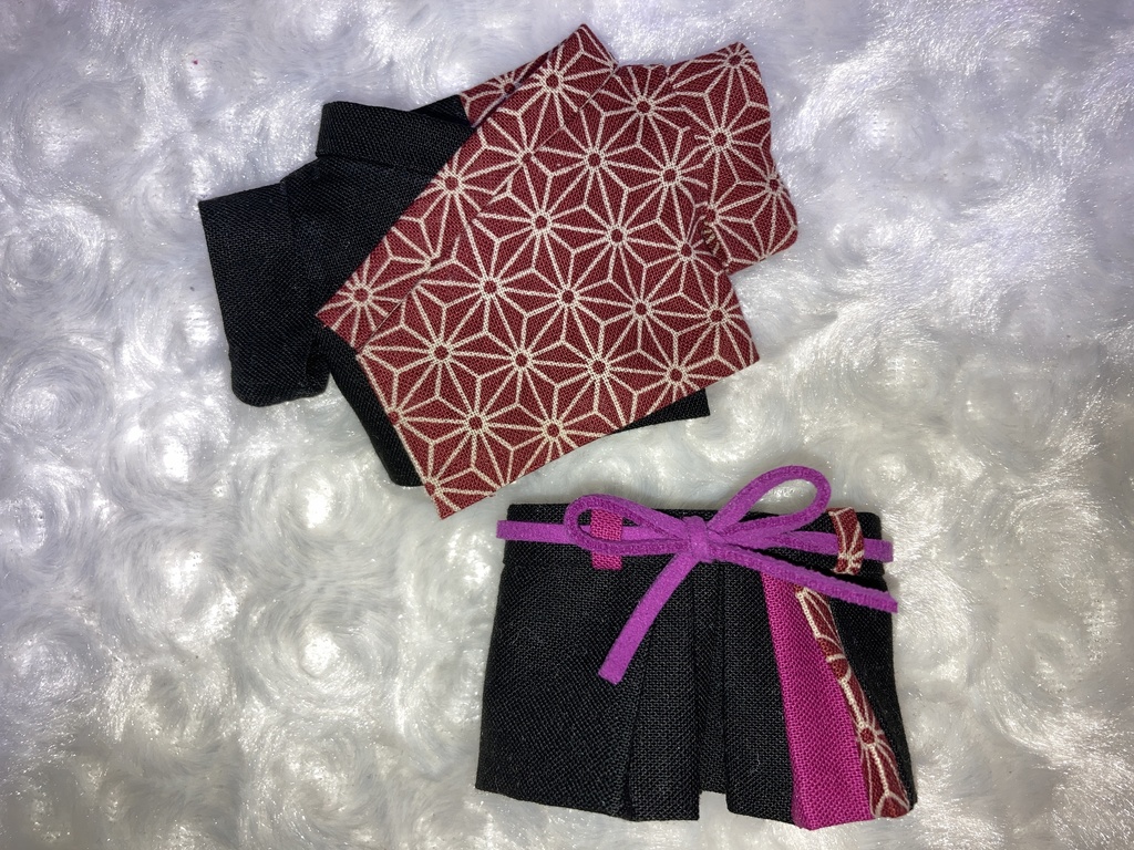 13cmぬい用 ぬい服 和装 袴 麻の葉柄 赤紫式部+黒