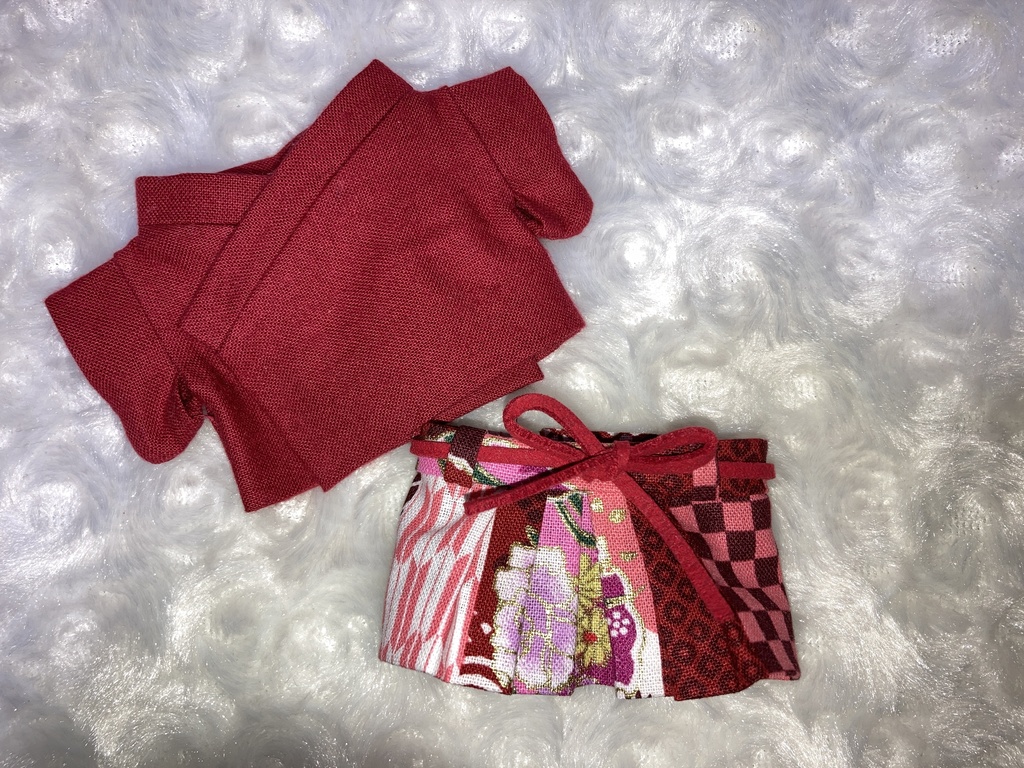 13cmぬい用 ぬい服 和装 袴 赤 お正月用