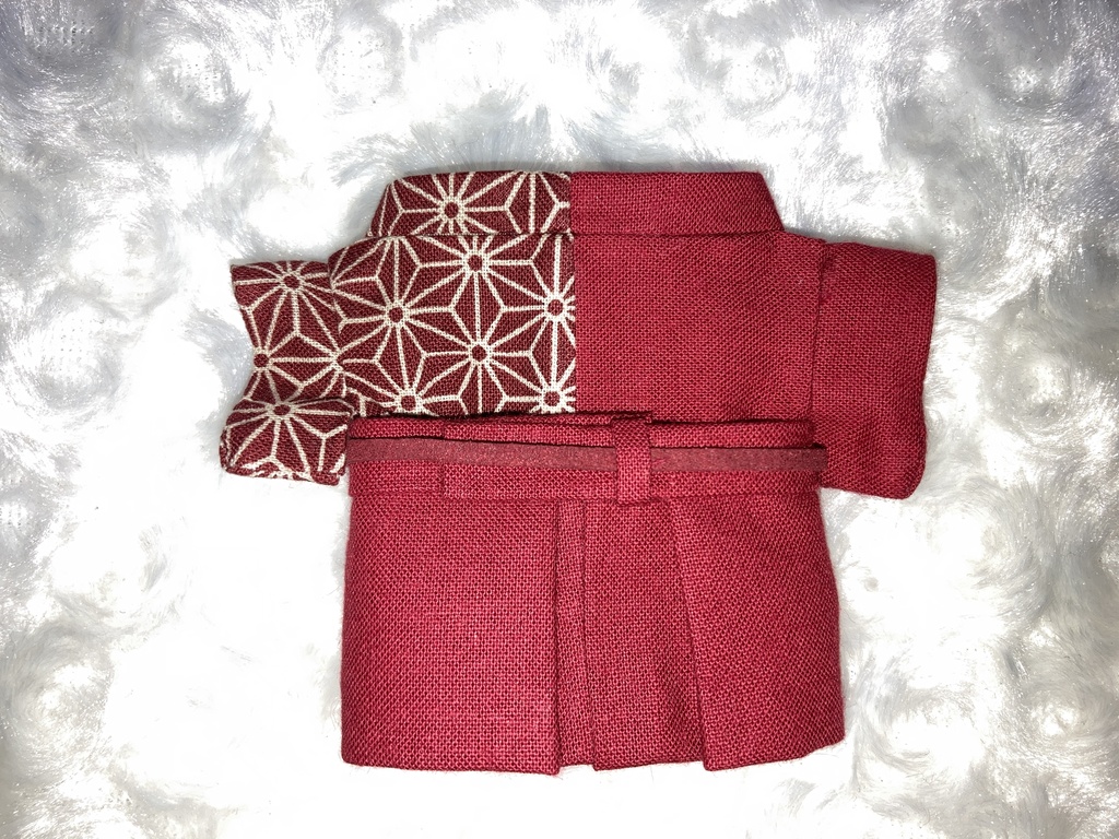13cmぬい用 ぬい服 和装 袴 麻の葉柄 赤真紅+真紅