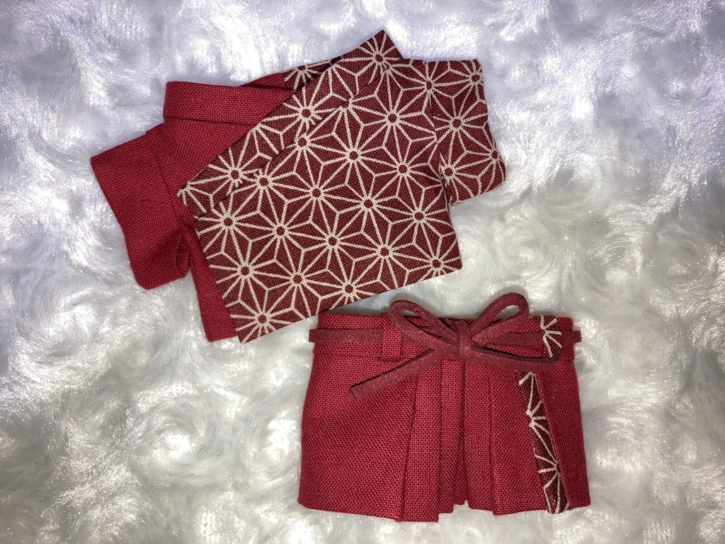 13cmぬい用 ぬい服 和装 袴 麻の葉柄 赤真紅+真紅