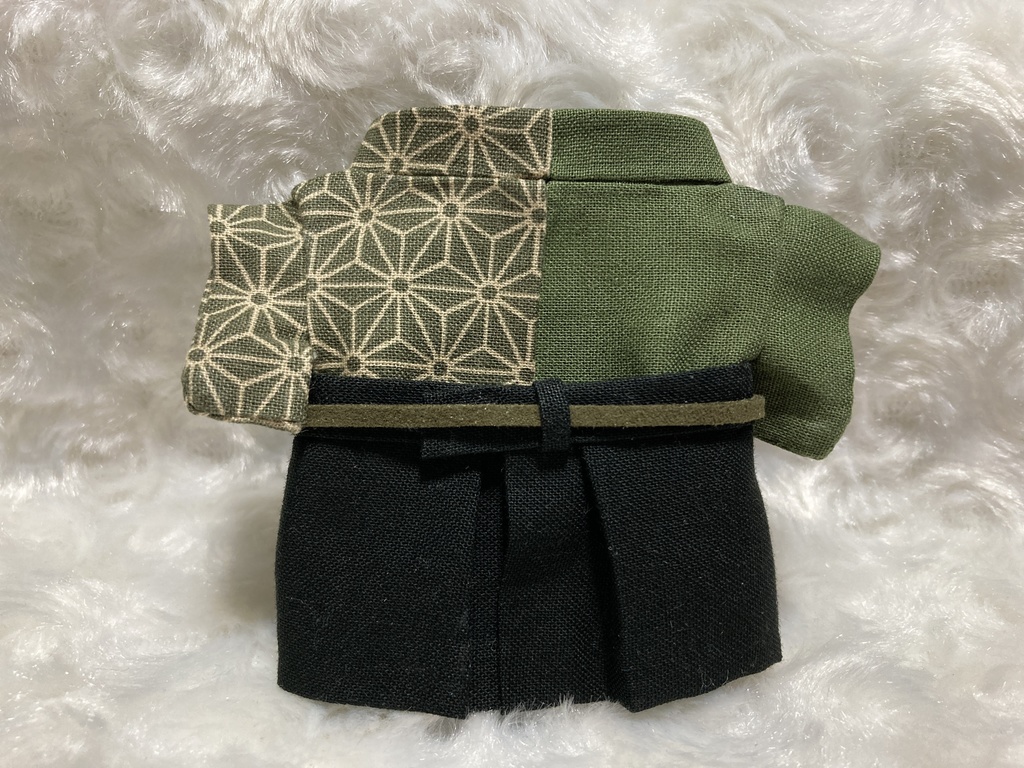 13cmぬい用 ぬい服 和装 袴 麻の葉柄 栗色藍媚茶色