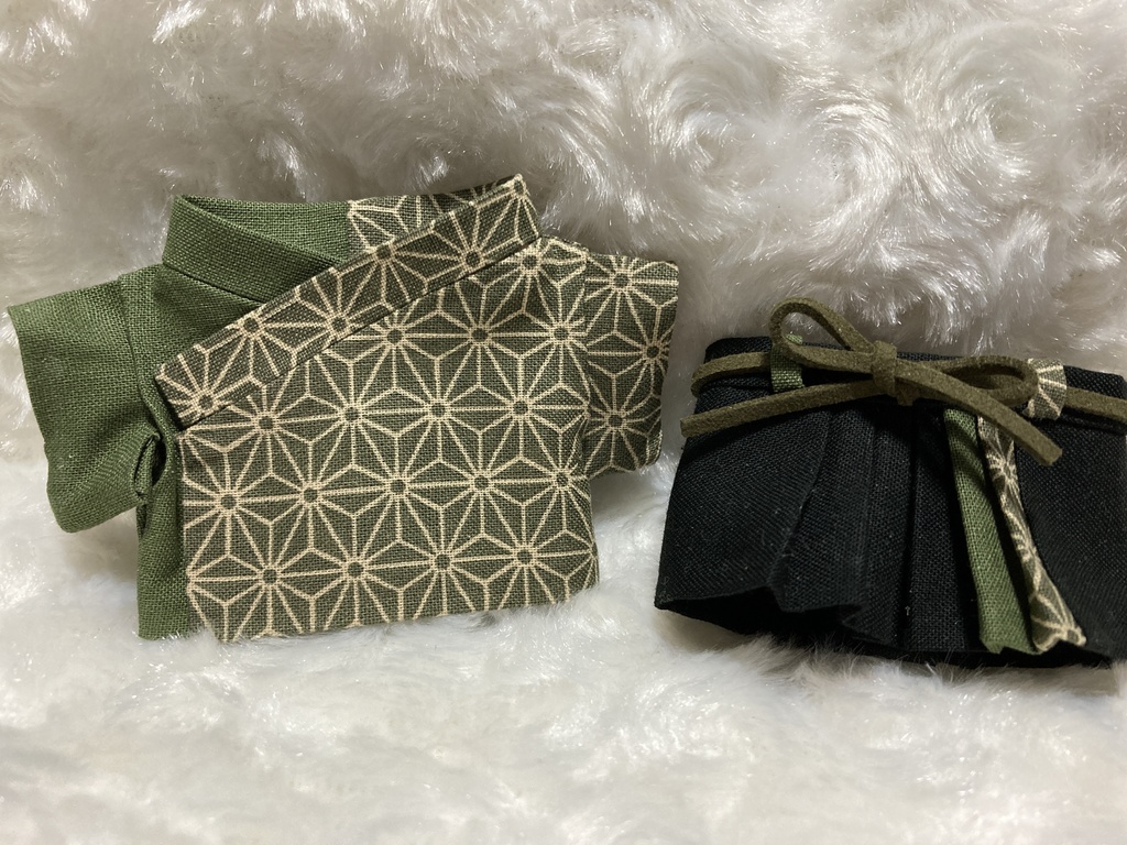 13cmぬい用 ぬい服 和装 袴 麻の葉柄 栗色藍媚茶色