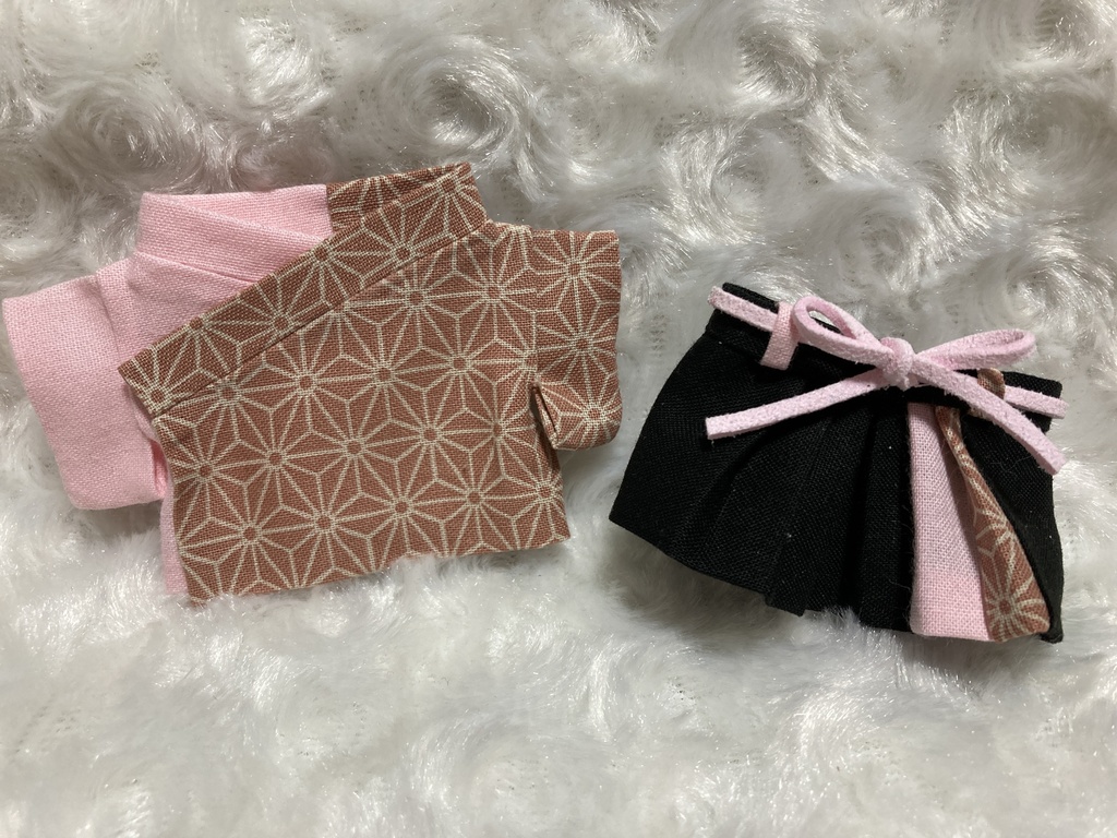 13cmぬい用 ぬい服 和装 袴 麻の葉柄 桜地鴇色