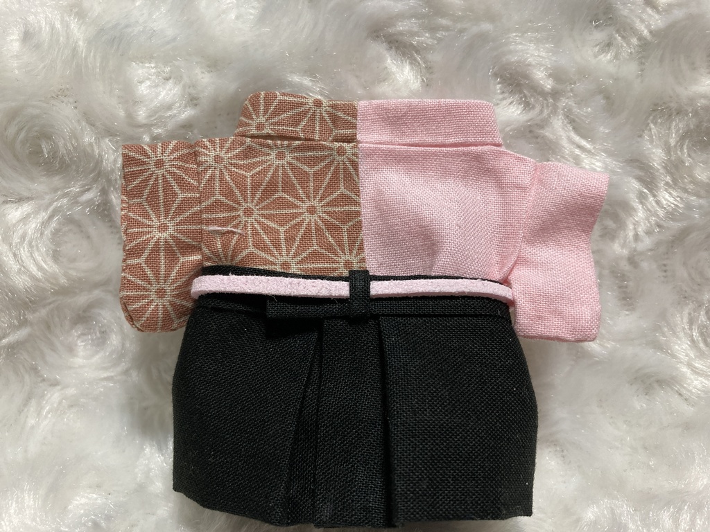 13cmぬい用 ぬい服 和装 袴 麻の葉柄 桜地鴇色