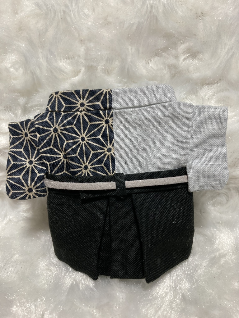 13cmぬい用 ぬい服 和装 袴 麻の葉柄 墨黒白銅色