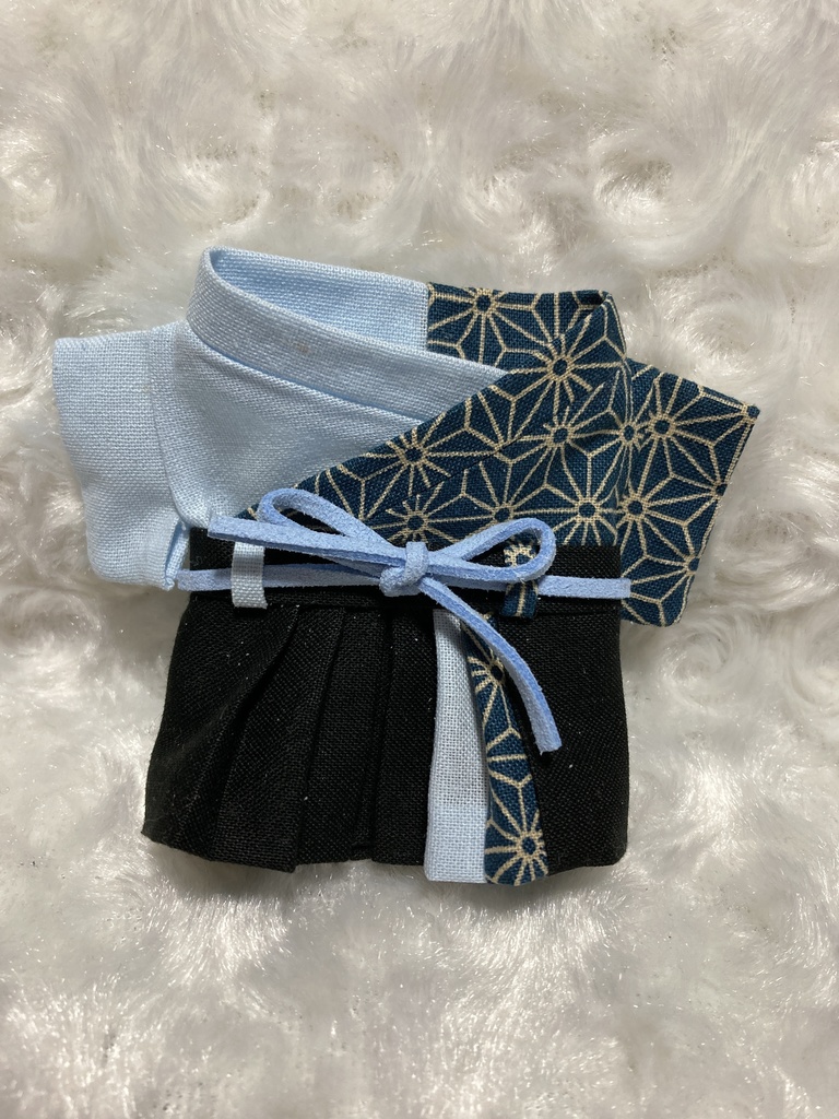 13cmぬい用 ぬい服 和装 袴 麻の葉柄 藍地白縹