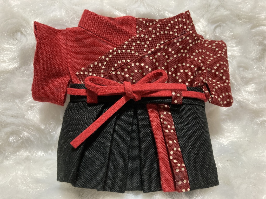 13cm(16cm)ぬい用 ぬい服 和装 袴 青海波 赤真紅