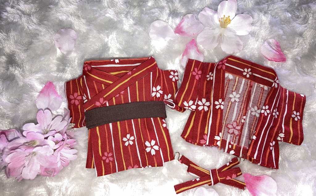 13cm/16cmぬい用 ぬい服 和装 羽織 桜柄 お花見セット 赤