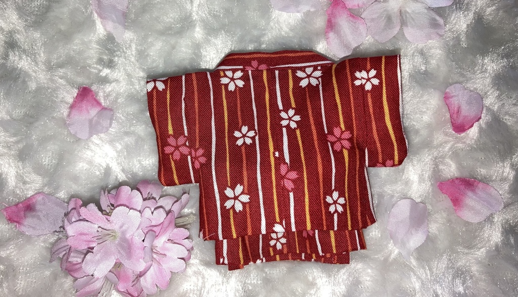 13cm/16cmぬい用 ぬい服 和装 羽織 桜柄 お花見セット 赤