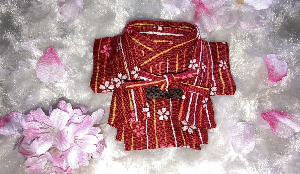 13cm/16cmぬい用 ぬい服 和装 羽織 桜柄 お花見セット 赤