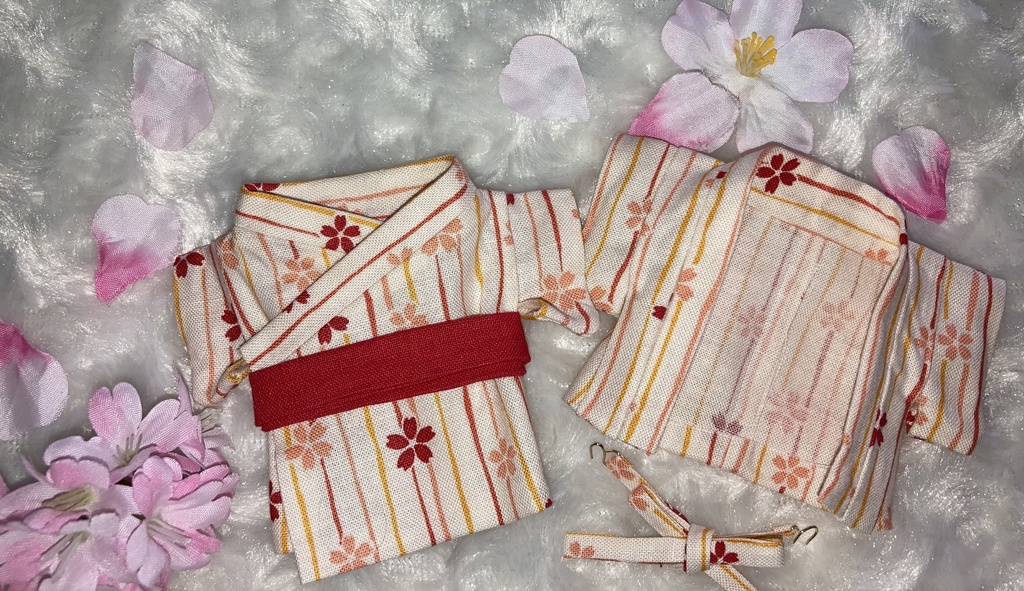 13cm/16cmぬい用 ぬい服 和装 羽織 桜柄 お花見セット 白