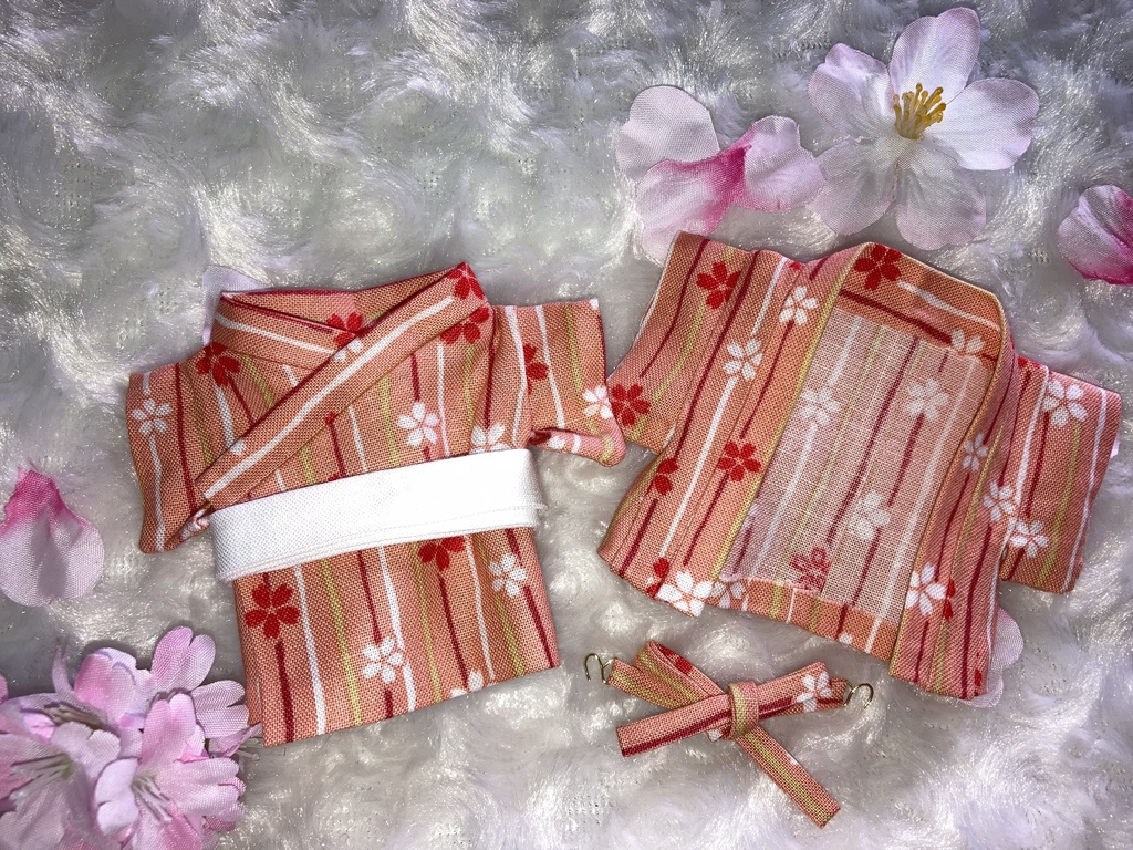 13cm/16cmぬい用 ぬい服 和装 羽織 桜柄 お花見セット 桃色