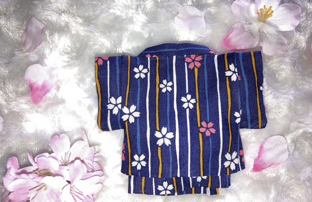 13cm/16cmぬい用 ぬい服 和装 羽織 桜柄 お花見セット 紺