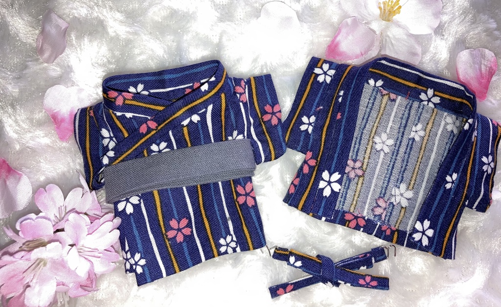 13cm/16cmぬい用 ぬい服 和装 羽織 桜柄 お花見セット 紺