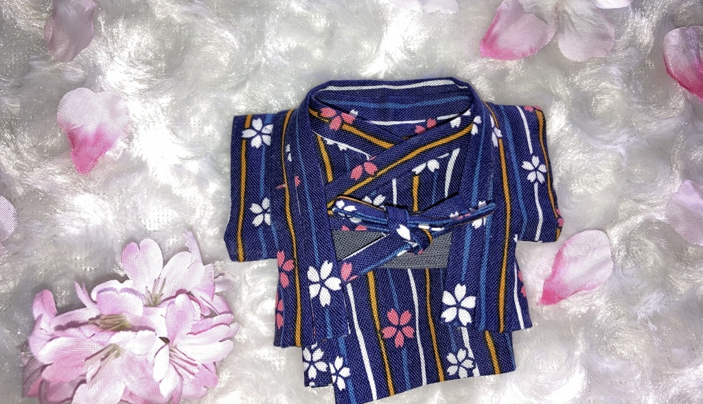 13cm/16cmぬい用 ぬい服 和装 羽織 桜柄 お花見セット 紺